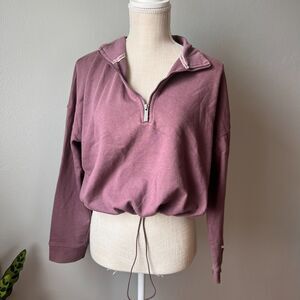 Calvin Klein Women's Mauve Cropped Half Zip Pullover Sweatshirt Size XL